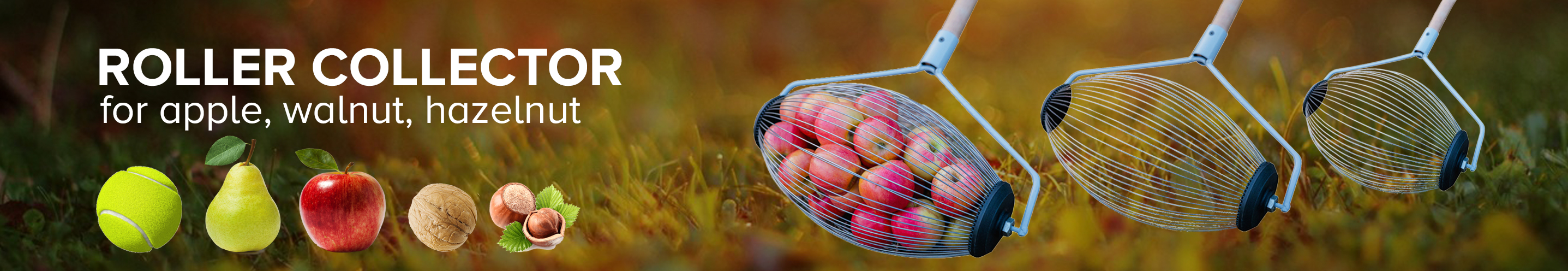 Roller collectors for harvesting aplle, walnut, hazelnut